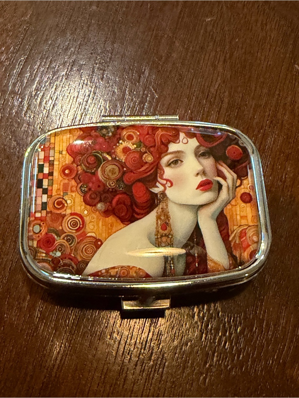 Red Art Nouveau Pill Box Compact - Women Jewelry